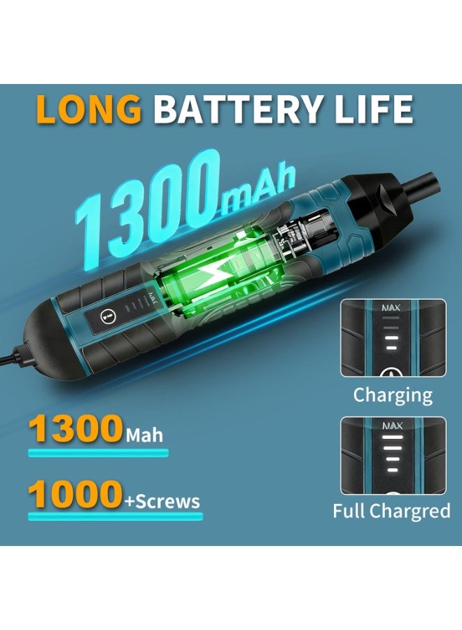 يواوليتي مجموعة مفكات كهربائية مزودة بمصباح LED، 105 في مجموعة واحدة، قابلة لإعادة الشحن عبر USB، قوية 3.6 فولت 5 نيوتن متر، أداة أوتوماتيكية 4 سرعات للإصلاح ومشاريع DIY - Image 3